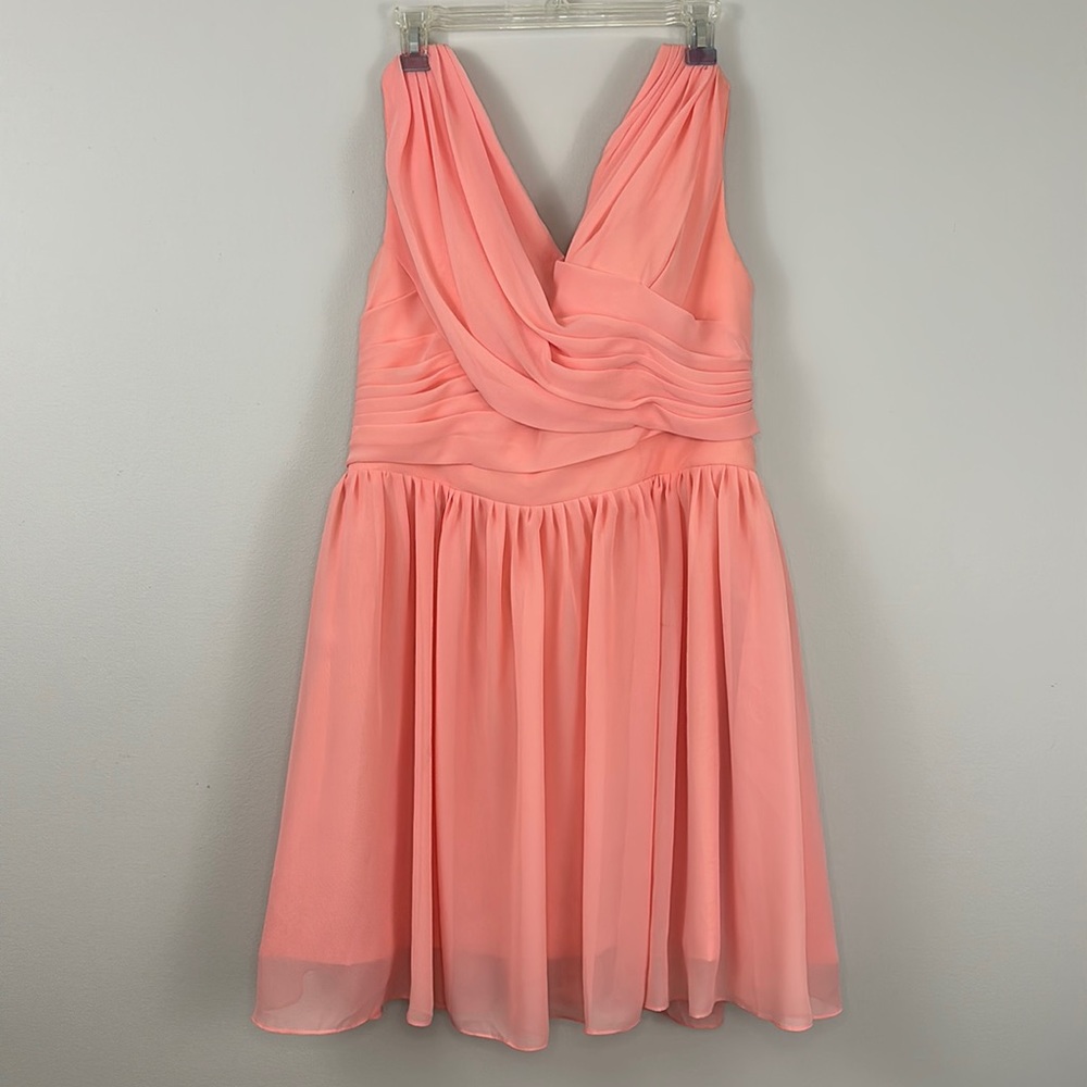 Custom-made Coral Knee Length Bridesmaid Dress with Corset Back, Sz 12